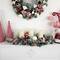 Triple Candle Holder with Flocked Pine and Christmas Ornaments - 32" - Red and White